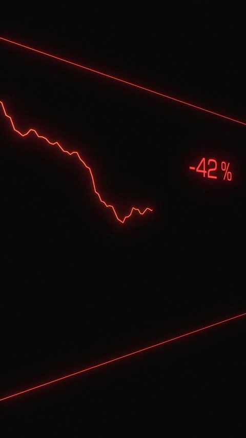 Falling graph, chart moving down, stock market crash, minus hundert percent loss Stock Footage 347018002