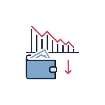 Falling Graph with Wallet vector Inflation concept colored icon Stock Illustration