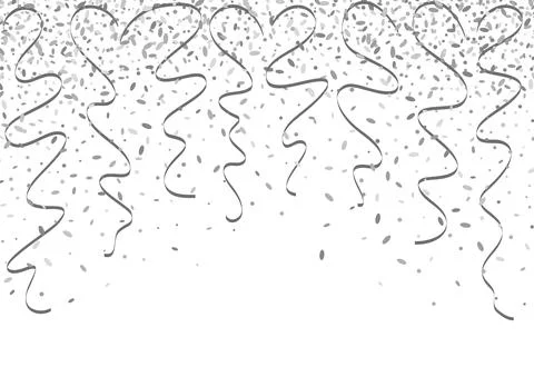 Falling gray confetti and twisted ribbons Illustrazione stock