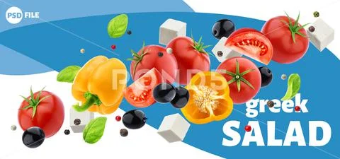 Falling greek salad  PSD Template