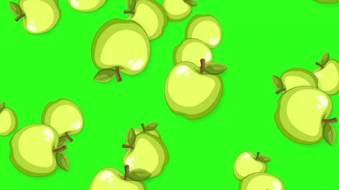 Falling Green Apple Fruit Animation on Bright Green Background Stock Footage 346569708
