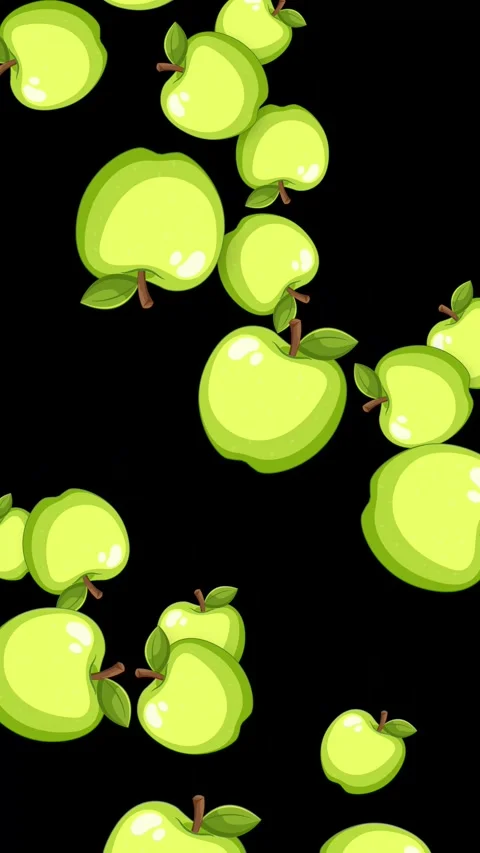 Falling Green Apples Animation on Black Background Vertical Video Stock Footage 344930998