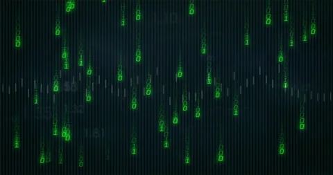 Falling green binary code creating digital rain animation over dark background Stock Footage 304857457