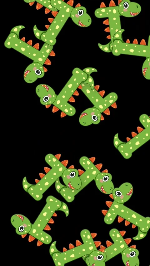 Falling Green Cartoon Dinosaur Characters Animation on Black Background Stock Footage 342471013