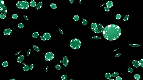 Falling green casino chips on black background - loop, alpha channel 動画素材 74922801