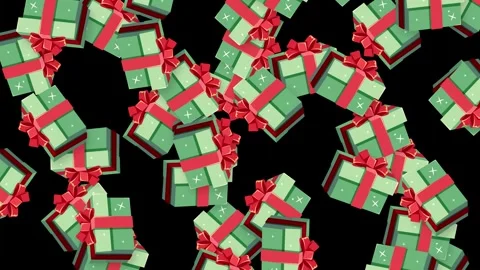 Falling Green Christmas Gift Boxes on Black Background Stock Footage 345304105