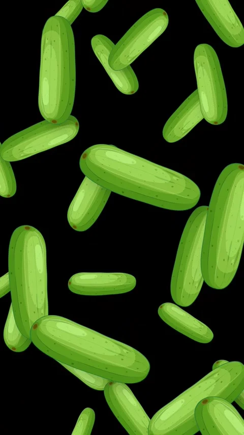 Falling Green Cucumber Vegetables Animation on Black Background Stock Footage 345804161