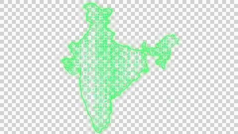 Falling Green Digital Characters Forming India Map Transparent Digits 스톡 사진