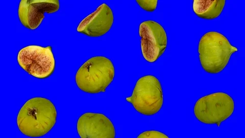 Falling Green Figs on Blue Background (Looping) Stock Footage 95099376