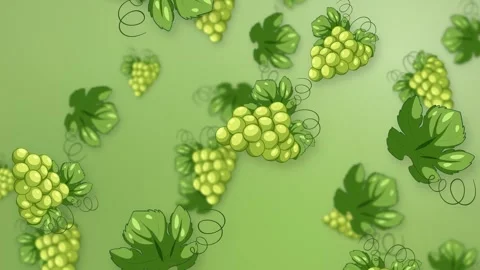 Falling Green Grapes and Leaves Animation on Soft Green Background Stock Footage 345294081
