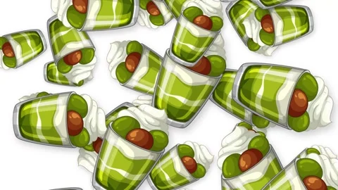 Falling Green Matcha Dessert Cups Animation on White Background Stock Footage 344714767