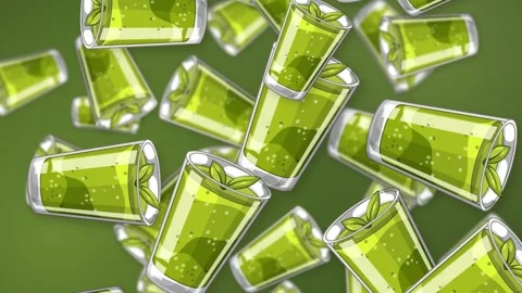Falling Green Matcha Tea Glasses Animation on Gradient Background Stock Footage 344832622