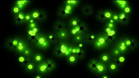 Falling green neon balls and cubes, bouncing from obstacles on background 스톡 동영상 190410164