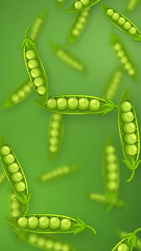 Falling Green Pea Pods Animation on Vibrant Mesh Background Stock Footage 344832632