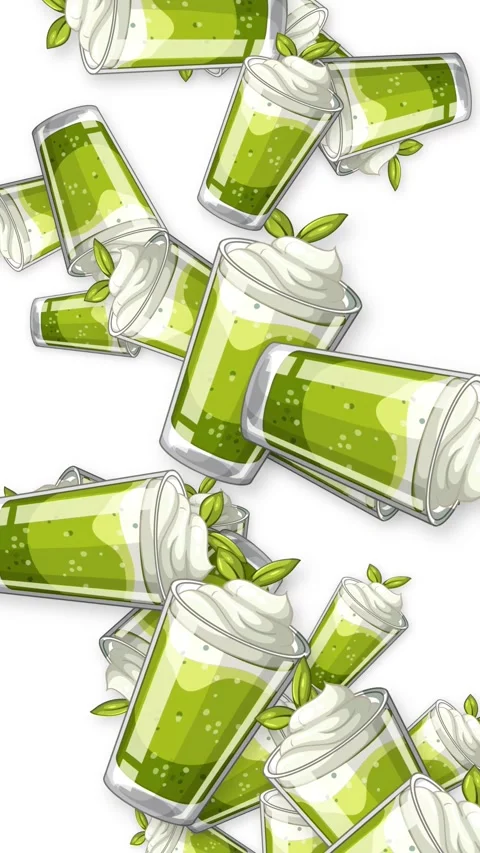 Falling Green Tea Matcha Smoothies with Whipped Cream on White Background Stock Footage 342923313
