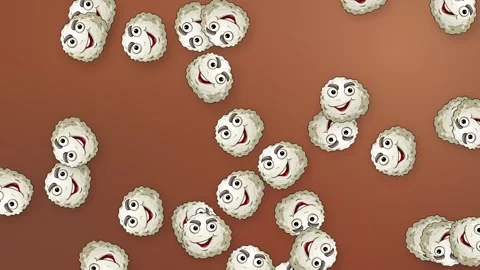 Falling Group of Cartoon Microbe Characters on Brown Background Stock Footage 341538467