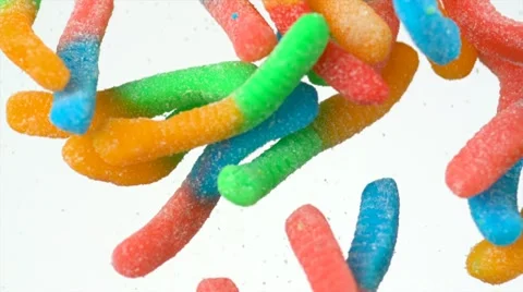 Falling gummy worm, Slow Motion Stock Footage 11836087