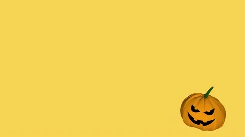 Falling halloween pumpkin with scary jack face on a yellow background Stock Footage 158159876