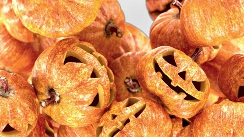 Falling Halloween Pumpkins Transition effect with alpha channel. 3D rendering Video stock 161175937