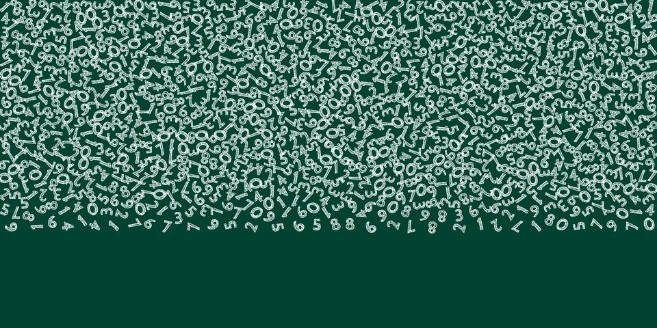 Falling handdrawn chalk numbers. Math study concept with flying digits. Bizarre Stock Illustration
