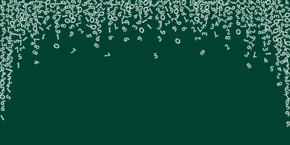Falling handdrawn chalk numbers. Math study concept with flying digits. Fine Illustrazione stock