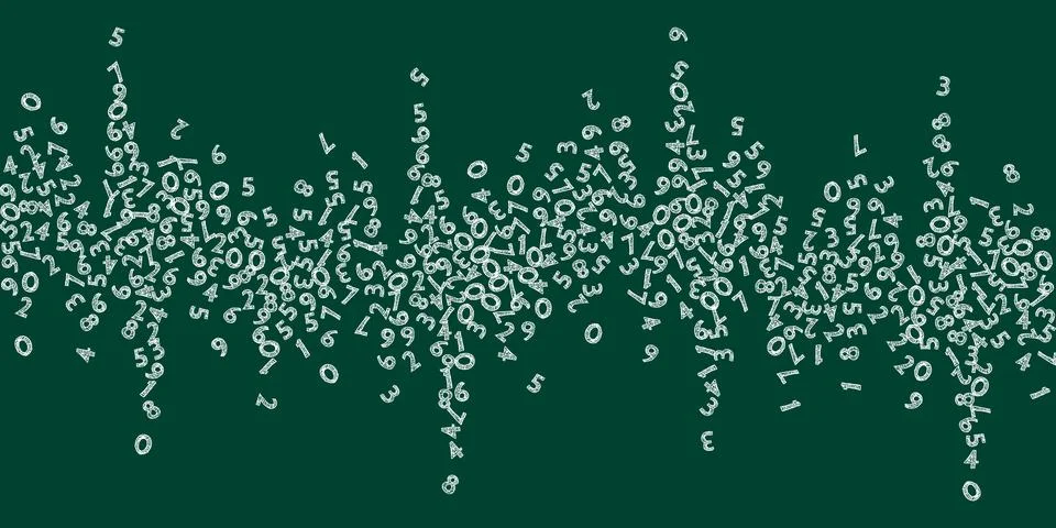 Falling handdrawn chalk numbers. Math study concept with flying digits. Exotic 스톡 일러스트