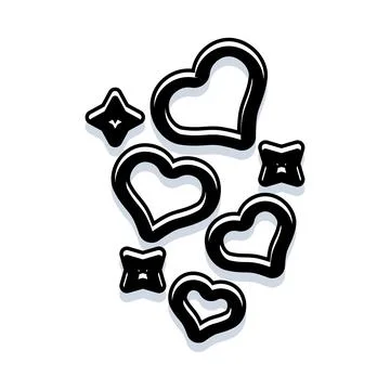Falling hearts and stars monochrome design elements Illustrazione stock