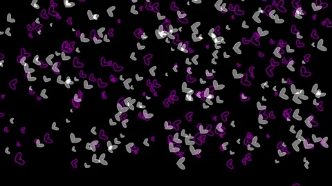 Falling Hearts Animation on Black Background with White and Magenta Outlines Stockbeeldmateriaal 334959872