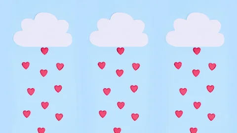 Falling hearts from the clouds. Stop motion Stock Footage 148748513