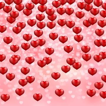 Falling hearts confetti on pink gradient background. Valentine s day shiny gr Stock Illustration