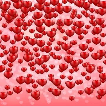 Falling hearts confetti on pink gradient background. Valentine s day shiny gr Stock Illustration