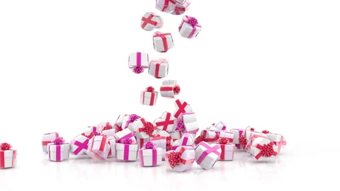 Falling hearts shaped gift boxes Stock Footage 124794515