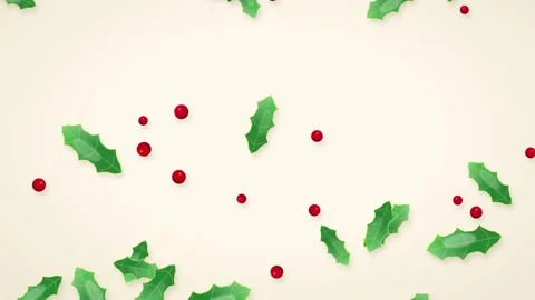 Falling Holly Leaves and Berries Animation Christmas Holiday Background Festive Stock Footage 345942223