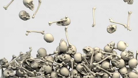 Falling human skulls and bones – 3d render with alpha channel. Stock Footage 267956824