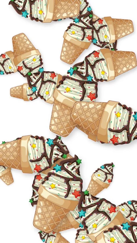 Falling Ice Cream Cones with Chocolate Drizzle and Star Sprinkles Stock Footage 344845793
