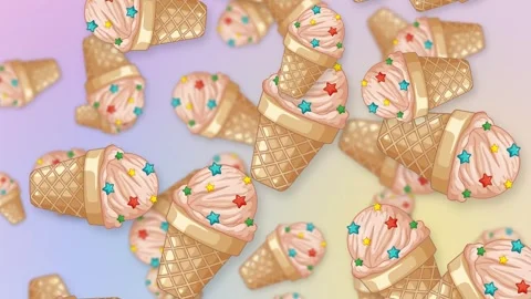 Falling Ice Cream Cones with Star Sprinkles on Pastel Mesh Background Stock Footage 342468043