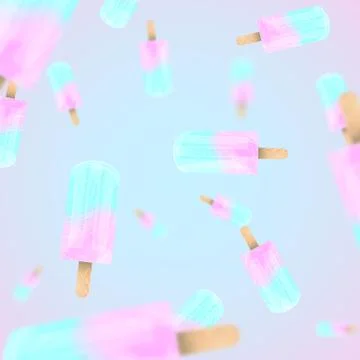 Falling ice cream popsicles blue and pink pastel colors background. Vector stock Stock Illustration