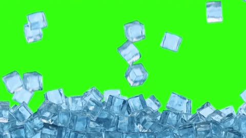 Falling ice cubes isolated on green background. 3d illustration. 4K video. Stock Footage 224238157
