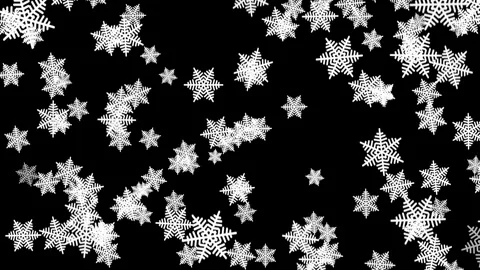 Falling illustrated snowflakes on a black background. Graphic video animation. Stock Footage 249689477