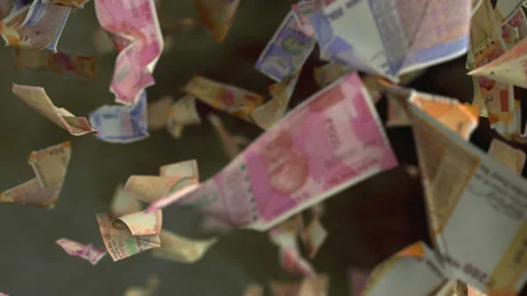 Falling Indian Rupee banknotes 4K Loop Stock Footage 145262168