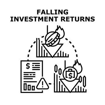 Falling investment returns causing financial loss and market decline イラスト素材