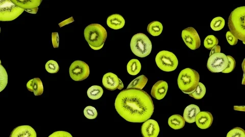 Falling KIWIS Background, Loop, with Alpha Matte 스톡 동영상 314773671