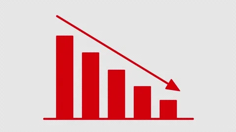 Falling KPI Bar Chart With Red Arrow Alpha Stock Footage 335588779