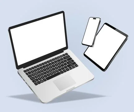Falling laptop, tablet and smartphone mockup isolated イラスト素材