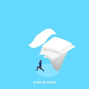 A falling large stack of paper on a runaway man in a business suit, an isomet Stock Illustration