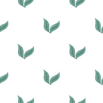 Falling leaf seamless pattern with blue colored silhouettes shapes. White bac Illustrazione stock