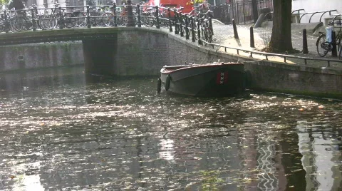 Falling leaves in Amsterdam Canal Stock Footage 108347