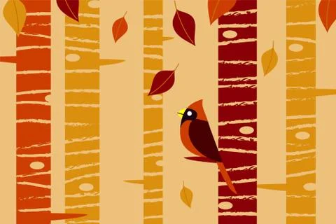 Falling Leaves and Cardinal Stock Illustration