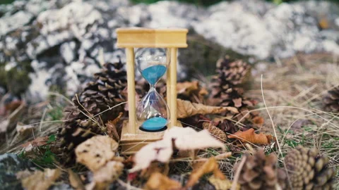 Falling leaves on an hourglass fall back Stock Footage 161722653