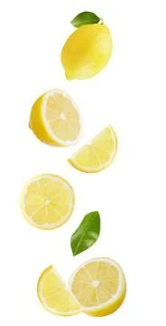 Falling lemon isolated on white background Stock Photos